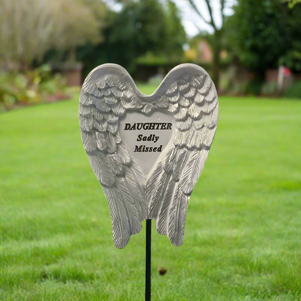 Daughter - Angel Wings Memorial Plaque on Stake - Ideal For Gravesides and Gardens