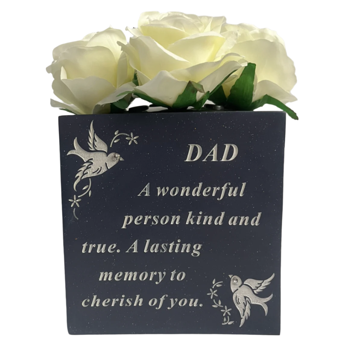 Dad - Graveside Memorial Vase With White Doves - Black