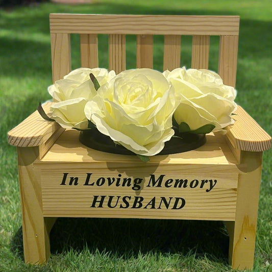 Husband - Mini Bench Memorial Vase - In Loving Memory - Ideal For Gravesides & Gardens