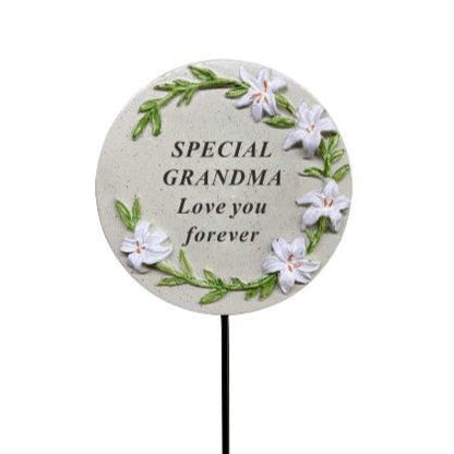 Grandma - Memorial Stick - Grey With Floral Detail - Ideal for Gravesides Or Gardens