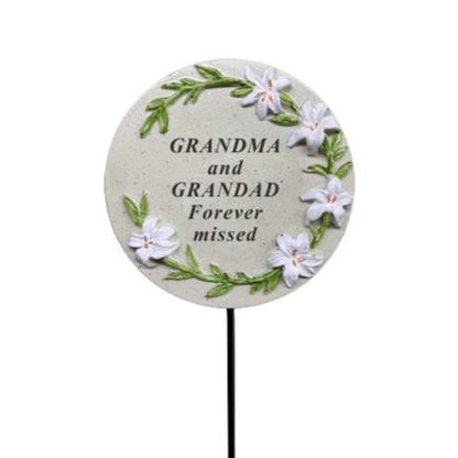 Grandma & Grandad - Memorial Stick - Grey With Floral Detail - Ideal for Gravesides Or Gardens