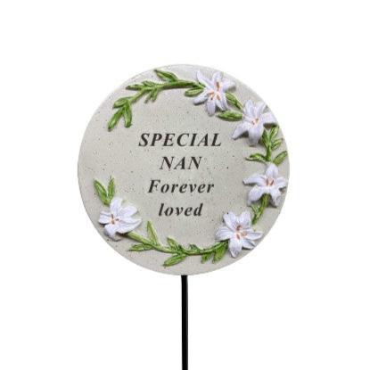 Nan - Memorial Stick - Grey With Floral Detail - Ideal for Gravesides Or Gardens