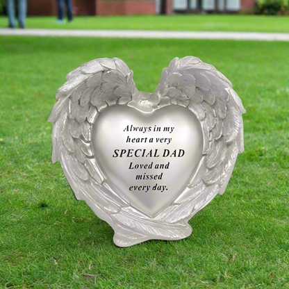 Special Dad - Angel Wings Heart Memorial Plaque - Perfect For Gravesides and Gardens