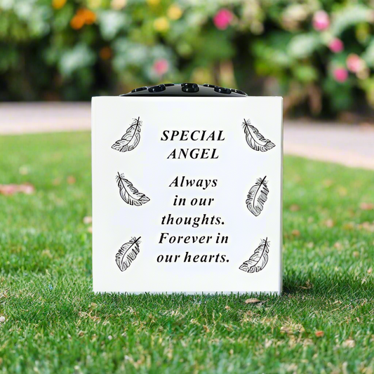 Special Angel - Feathers Memorial Vase - White - Perfect For Gravesides and Gardens