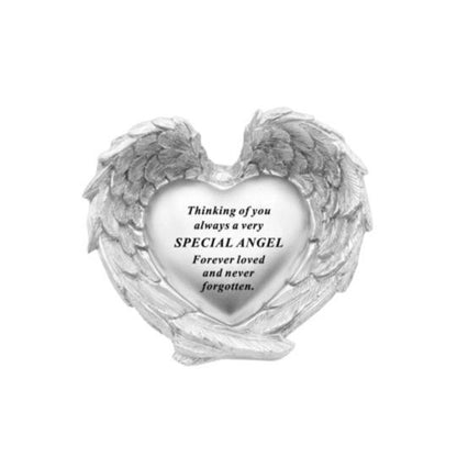 Special Angel - Memorial Angel Wing Heart Plaque - Silver