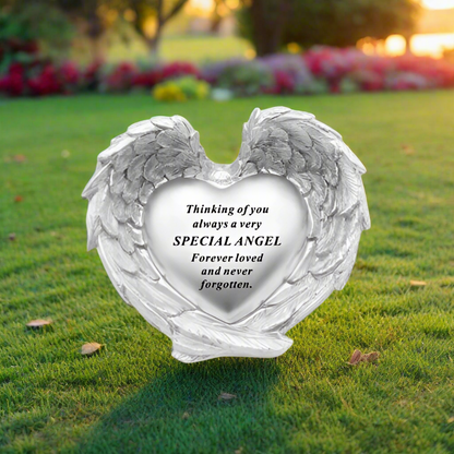 Special Angel - Memorial Angel Wing Heart Plaque - Silver