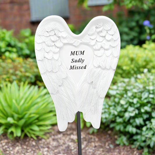 Mum - Angel Wings Memorial Stick - Ideal For Gravesides and Gardens