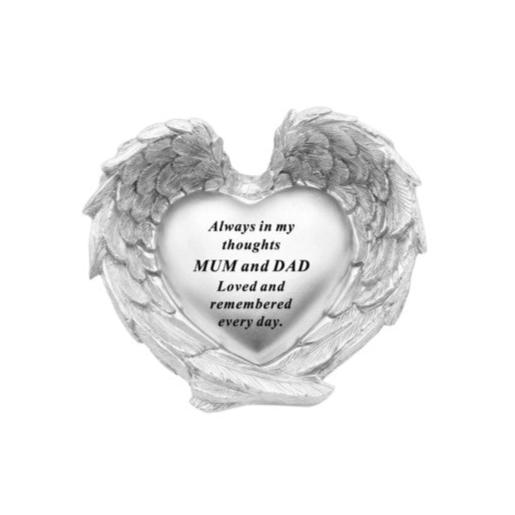 Mum & Dad - Angel Wings Heart Memorial Plaque - Perfect For Gravesides And Gardens