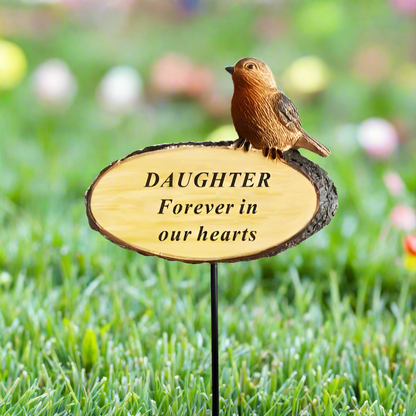 Daughter - Perched Robin Memorial Plaque on Stake - Loved and Missed Every Day - Ideal For Gravesides and Gardens