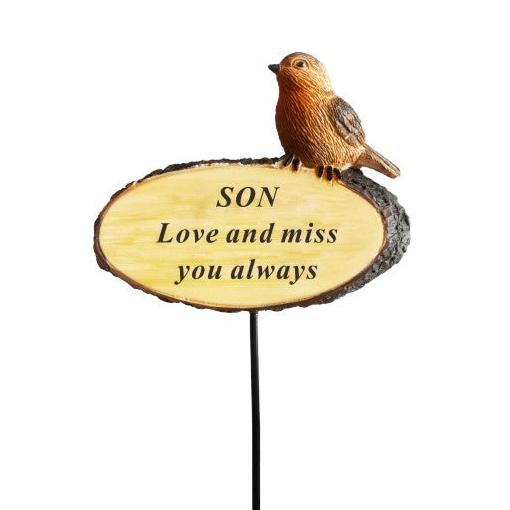 Son - Perched Robin Memorial Stick - Love and Miss You Always