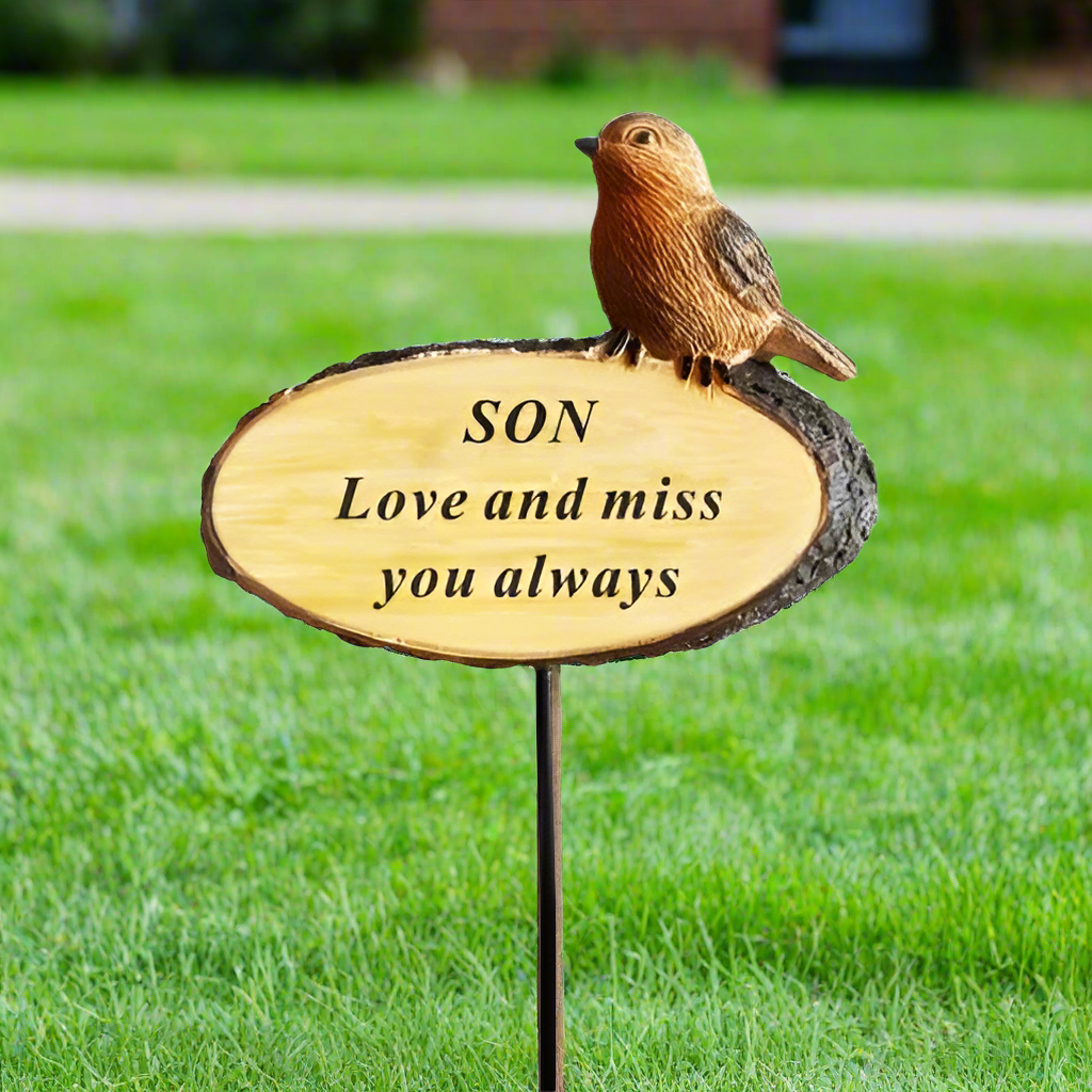 Son - Perched Robin Memorial Stick - Love and Miss You Always