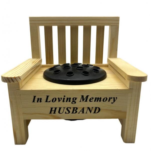 Husband - Mini Bench Memorial Vase - In Loving Memory - Ideal For Gravesides & Gardens