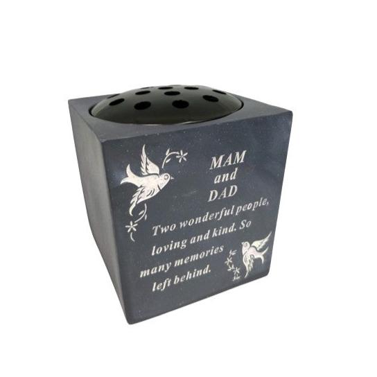 Mam & Dad - Black Graveside Memorial Vase With White Doves