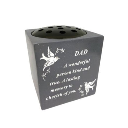 Dad - Graveside Memorial Vase With White Doves - Black