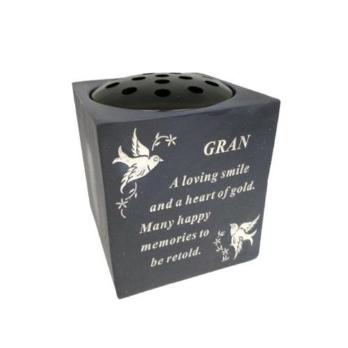 Gran - Black Graveside Memorial Vase With White Doves