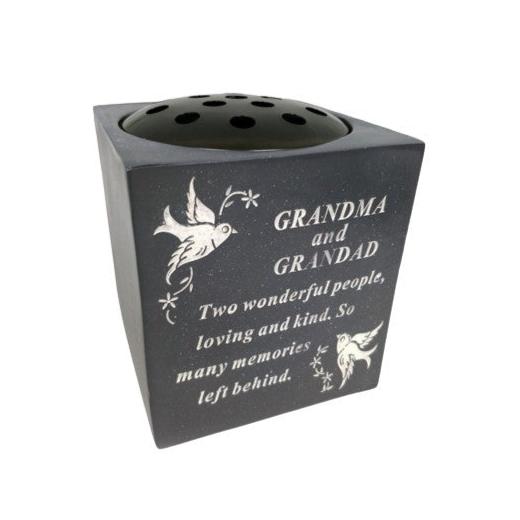 Grandma & Grandad - Black Graveside Memorial Vase With White Doves