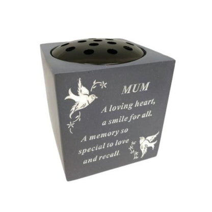 Mum - Black Graveside Memorial Vase With White Doves