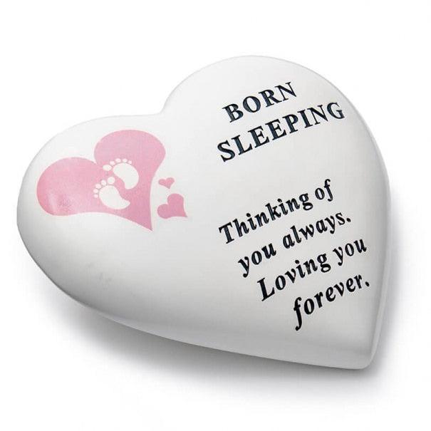 Born Sleeping - Memorial Heart - White With Pink Heart & Footprints