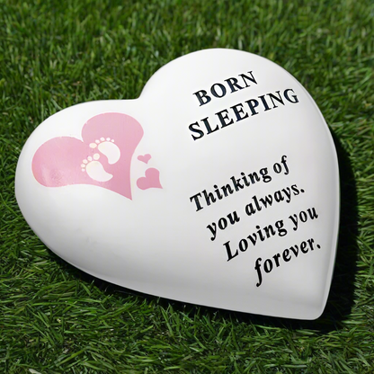 Born Sleeping - Memorial Heart - White With Pink Heart & Footprints