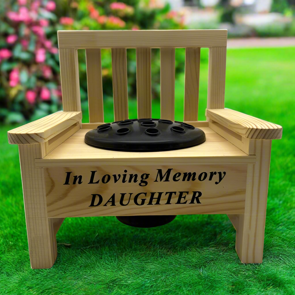 Daughter - Mini Bench Memorial Vase - In Loving Memory - Ideal For Gravesides & Gardens