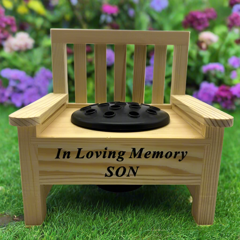 Son - Mini Bench Memorial Vase- In Loving Memory - Ideal For Gravesides & Gardens