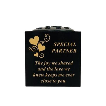 Special Partner - Graveside Memorial Vase - Black With Gold Heart Detail