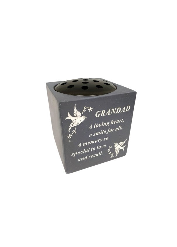 Grandad - Black Graveside Memorial Vase With White Doves