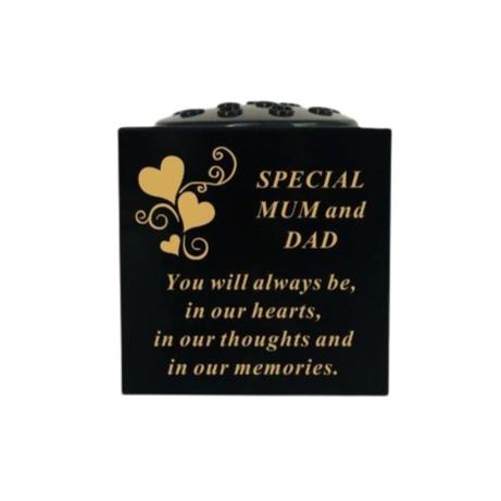 Mum & Dad - Golden Hearts Detail Memorial Vase - Black & Gold