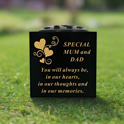 Mum & Dad - Golden Hearts Detail Memorial Vase - Black & Gold