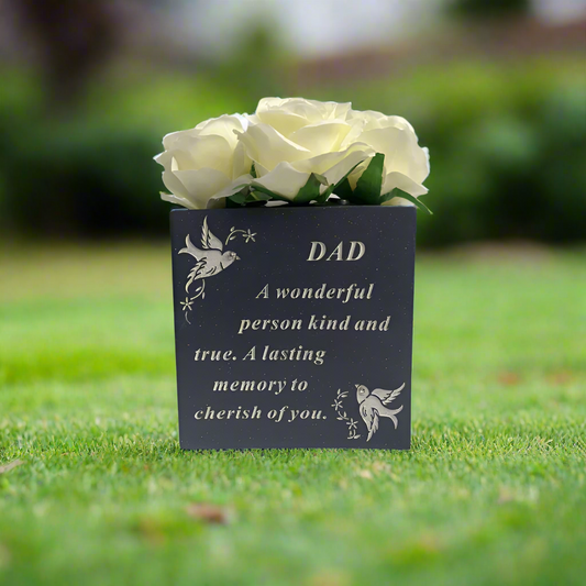 Dad - Graveside Memorial Vase With White Doves - Black