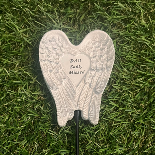 Dad - Angel Wings Memorial Plaque On Stake - Ideal For Gravesides and Gardens