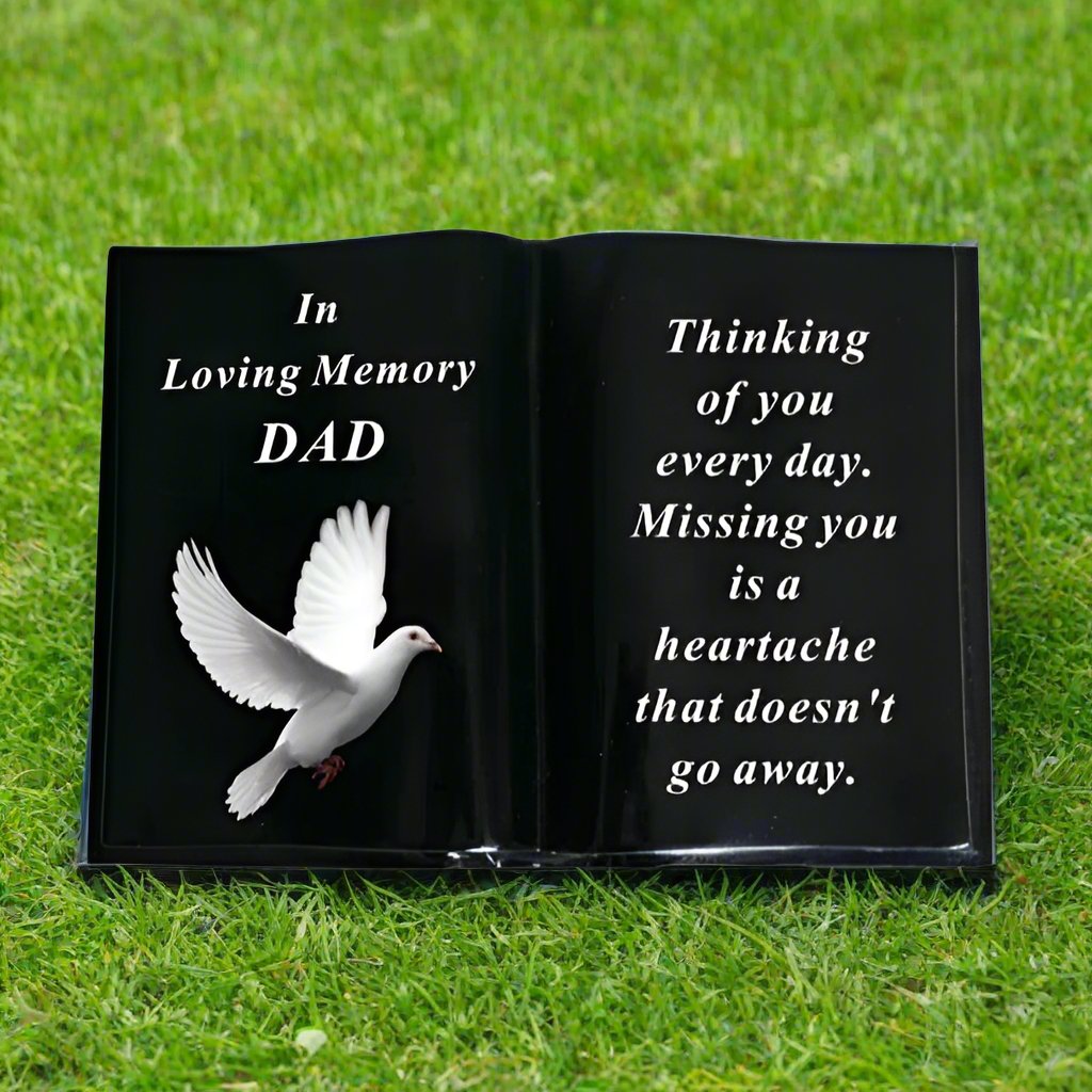 Dad - White Dove Graveside Memorial Book Ornament - In Loving Memory - Black