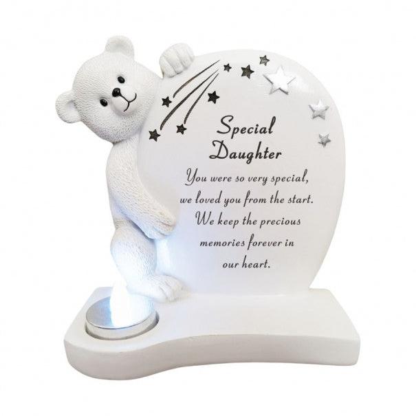 Special Daughter - Teddy Plaque With Flickering Light - Ideal For Gravesides and Gardens