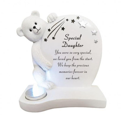 Special Daughter - Teddy Plaque With Flickering Light - Ideal For Gravesides and Gardens