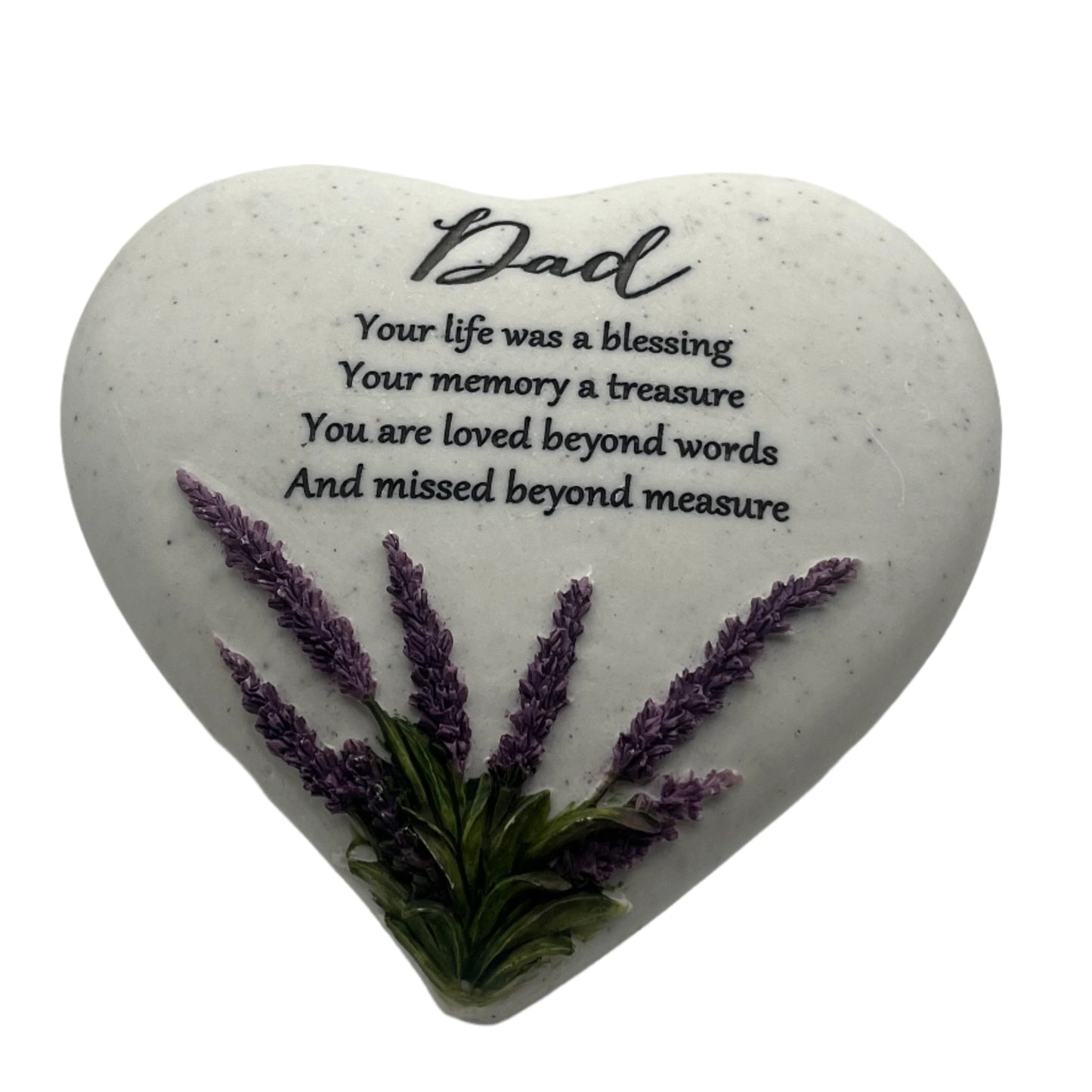 Dad - Heart Shaped With Lavender Design Memorial Ornament - Perfect For Gravesides & Gardens