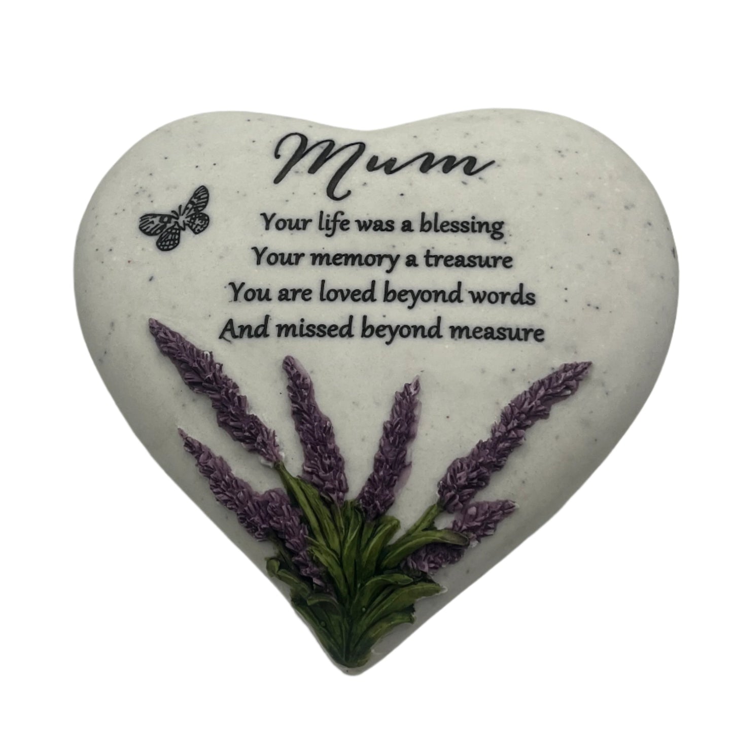 Mum - Lavender Heart Memorial Plaque - Perfect For Gravesides and Gardens