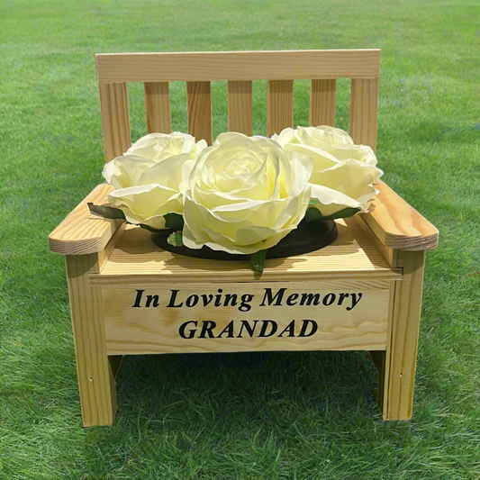 Grandad - Mini Bench Memorial Vase - In Loving Memory - Ideal For Gravesides & Gardens