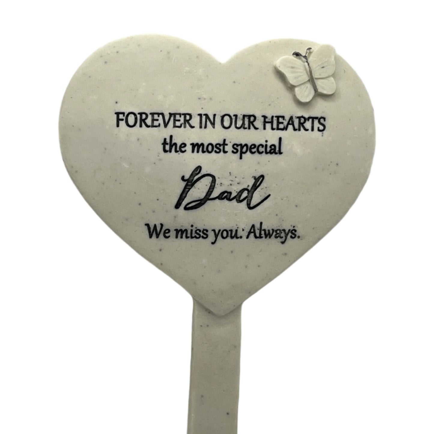 Dad - Heart Plaque on Stake with Butterfly Memorial - Ideal For Gravesides and Gardens