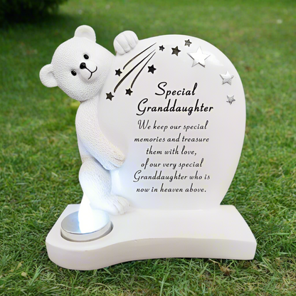 Special Granddaughter - Teddy Plaque With Flickering Light - Ideal For Gravesides and Gardens