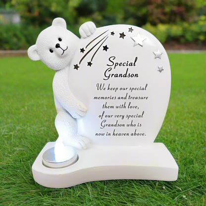 Special Grandson - Teddy Plaque With Flickering Light - Ideal For Gravesides and Gardens