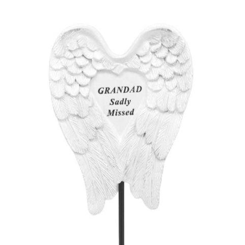 Grandad - Angel Wings Memorial Stick - Ideal For Gravesides and Gardens