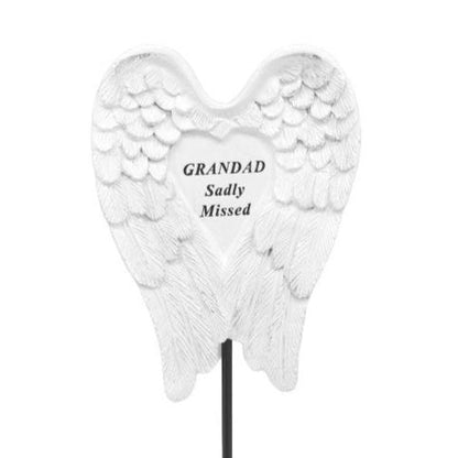 Grandad - Angel Wings Memorial Stick - Ideal For Gravesides and Gardens