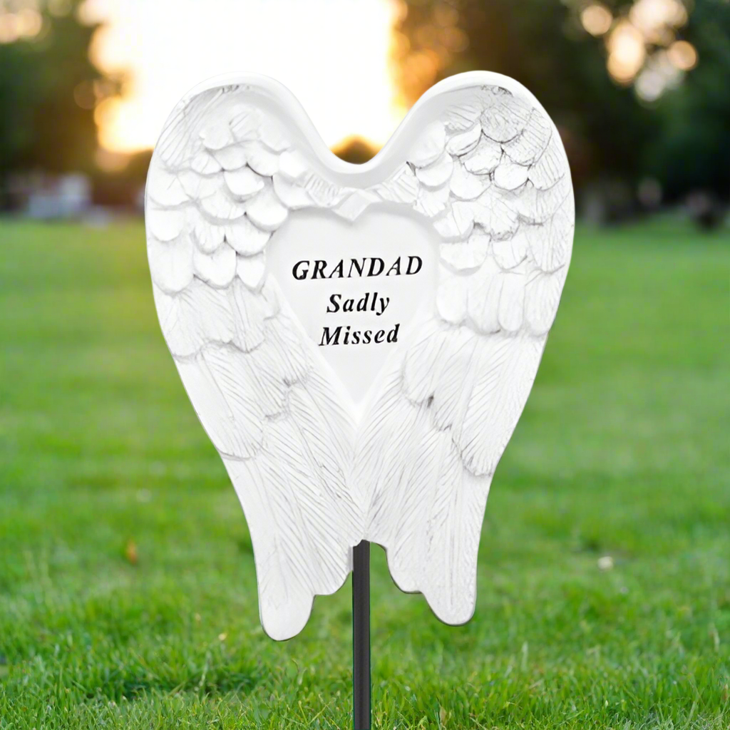 Grandad - Angel Wings Memorial Stick - Ideal For Gravesides and Gardens