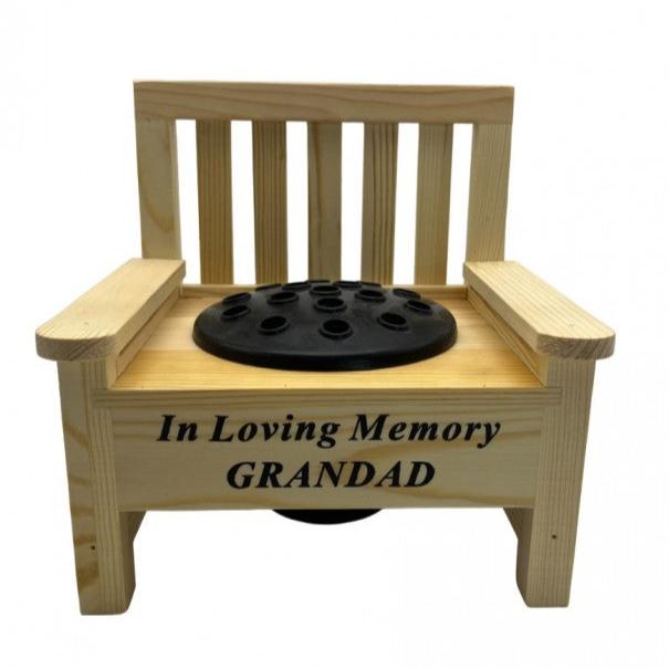 Grandad - Mini Bench Memorial Vase - In Loving Memory - Ideal For Gravesides & Gardens