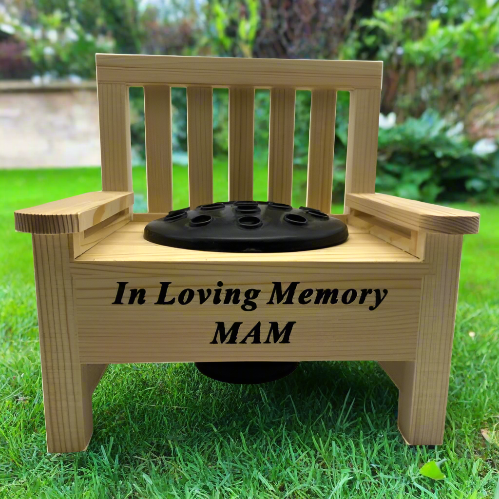 Mam - Mini Bench Memorial Vase - In Loving Memory - Ideal For Gravesides & Gardens