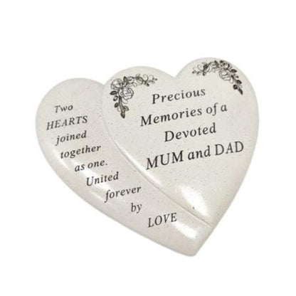 Mum & Dad - Double Heart Memorial With Floral Detail - Perfect For Gravesides And Gardens