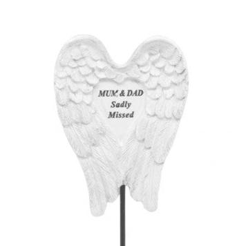 Mum & Dad - Angel Wings Memorial Stick - Ideal For Gravesides and Gardens