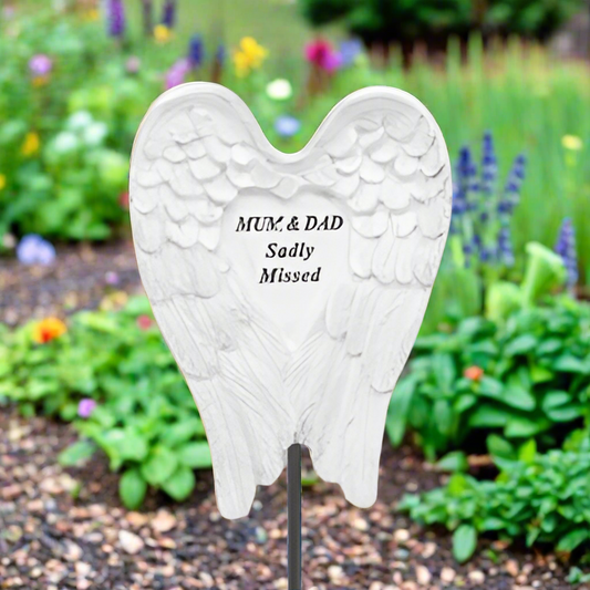 Mum & Dad - Angel Wings Memorial Stick - Ideal For Gravesides and Gardens