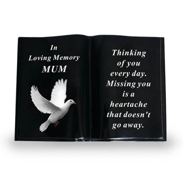 Mum - White Dove Memorial Book - In Loving Memory - Black