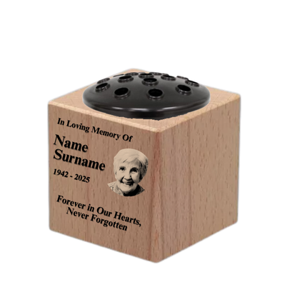 Personalised Memorial Photo Vases - Premium Wood - 150mm X 150mm